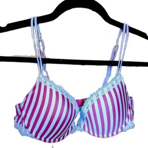 Aerie Paige Pink Cream Lace Leopard Stripe Bra 34B